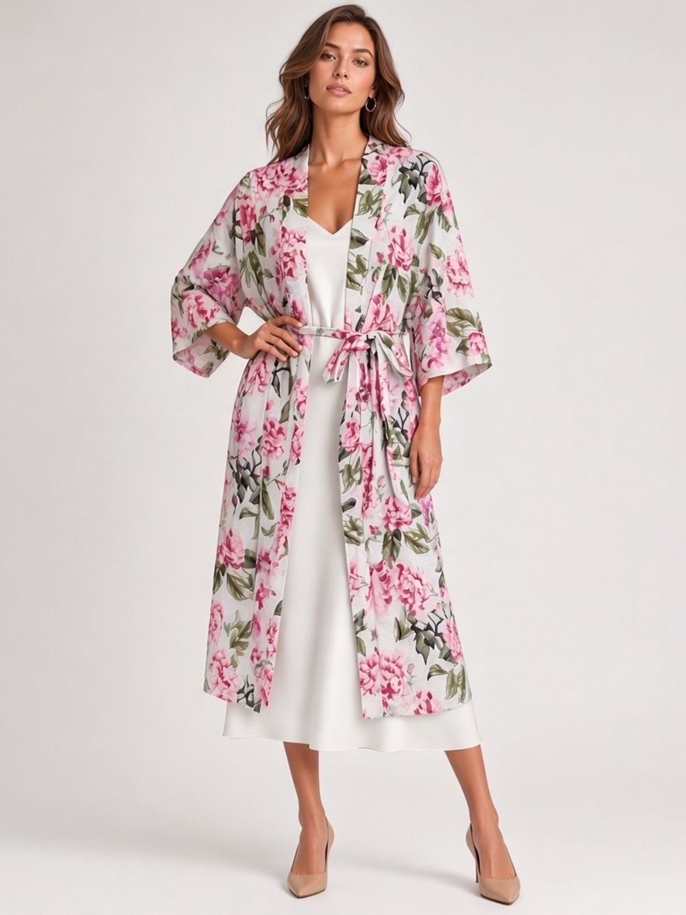 Show Me Your MuMu Pink & Green Floral Kimono Robe